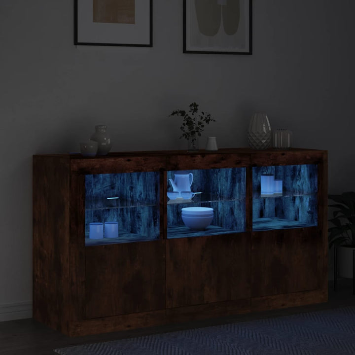 skænk med LED-lys 123x37x67cm røget egetræsfarve