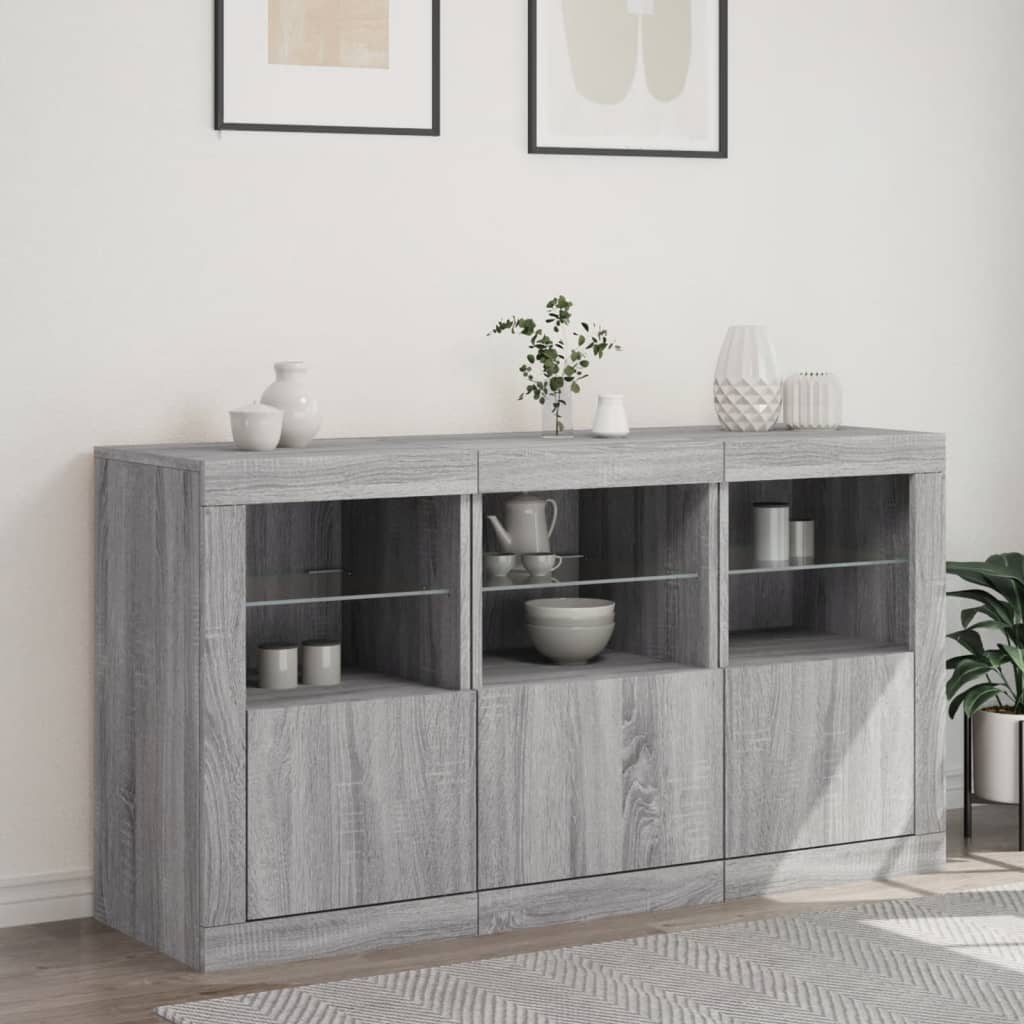 skænk med LED-lys 123x37x67 cm grå sonoma-eg