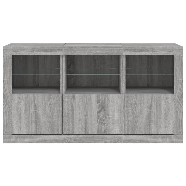 skænk med LED-lys 123x37x67 cm grå sonoma-eg