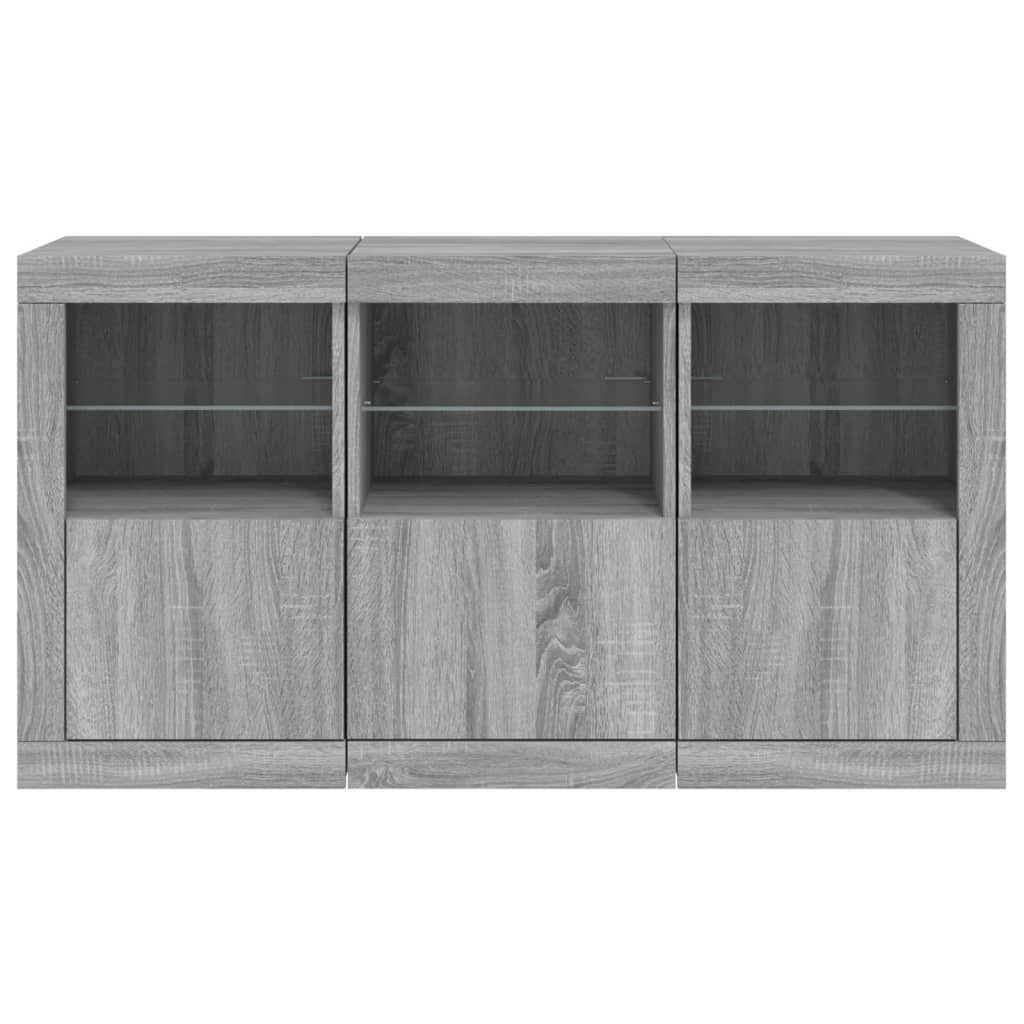 skænk med LED-lys 123x37x67 cm grå sonoma-eg
