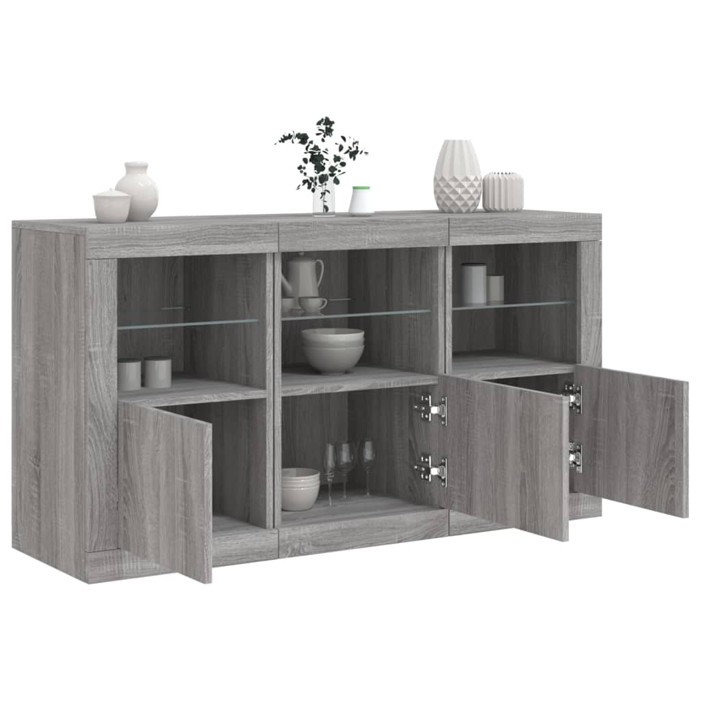 skænk med LED-lys 123x37x67 cm grå sonoma-eg