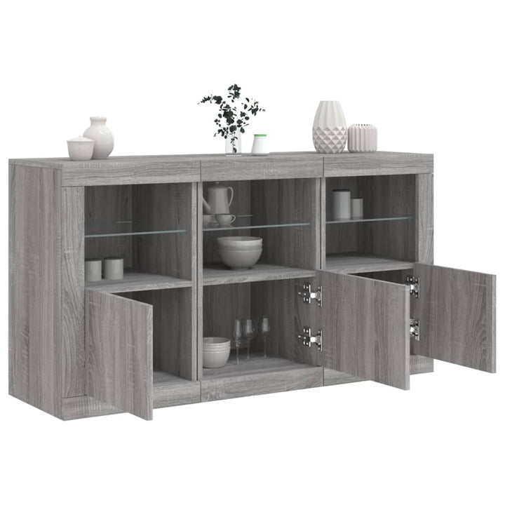 skænk med LED-lys 123x37x67 cm grå sonoma-eg
