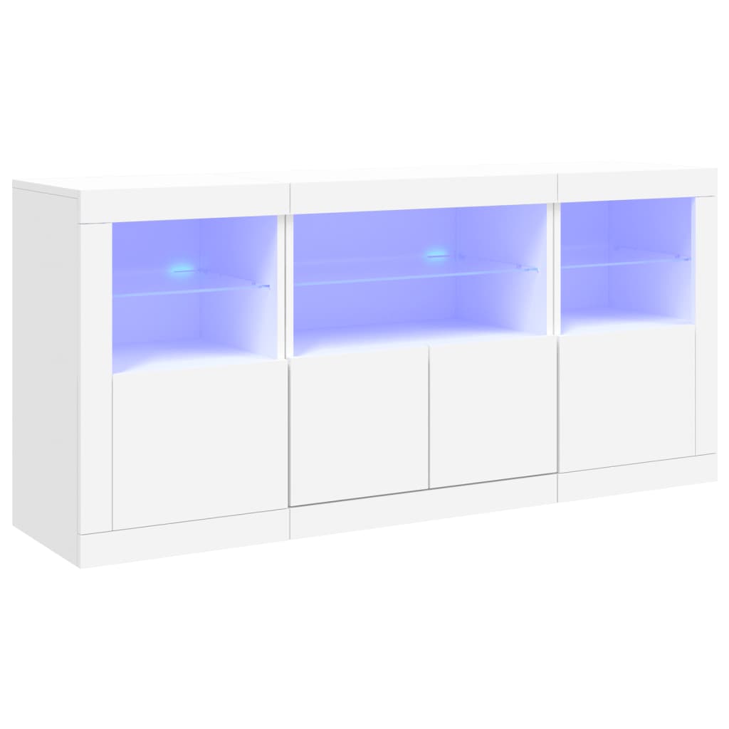 skænk med LED-lys 142,5x37x67 cm hvid