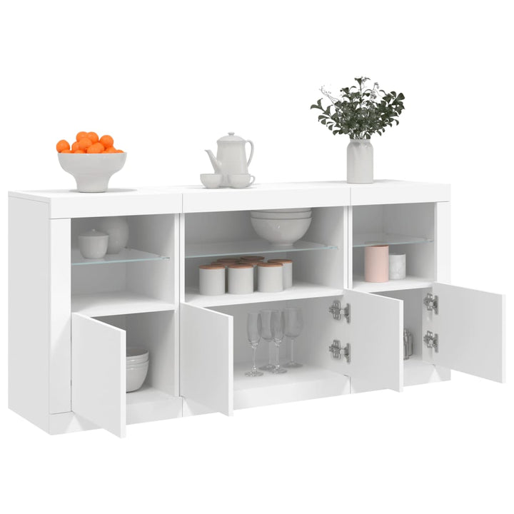 skænk med LED-lys 142,5x37x67 cm hvid
