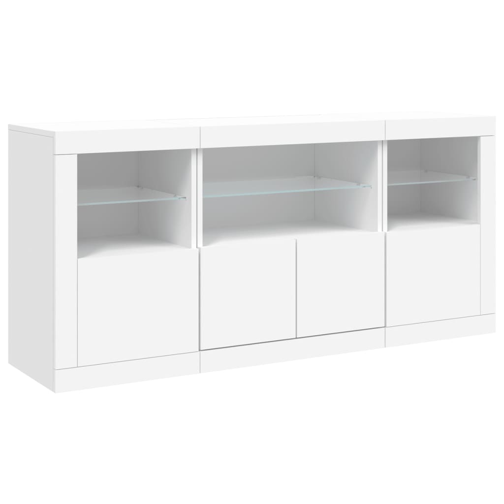 skænk med LED-lys 142,5x37x67 cm hvid