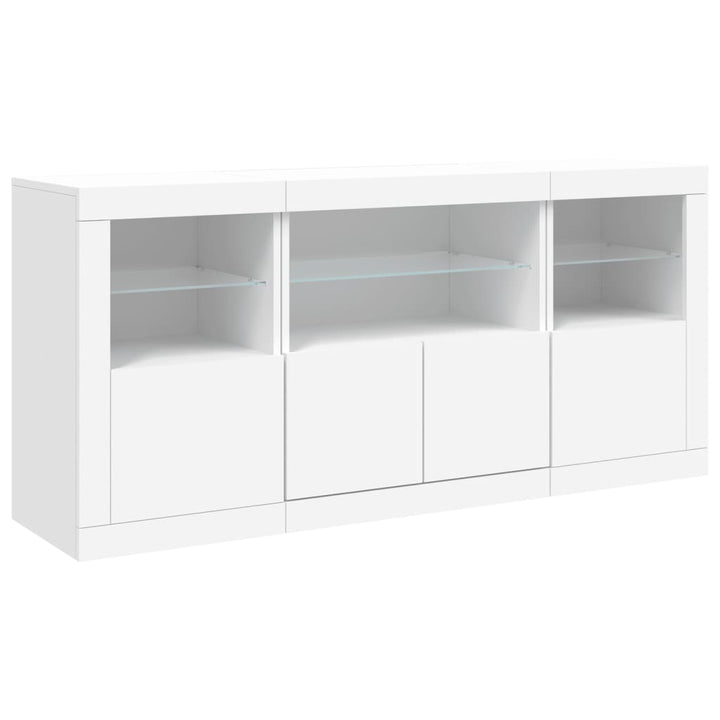 skænk med LED-lys 142,5x37x67 cm hvid