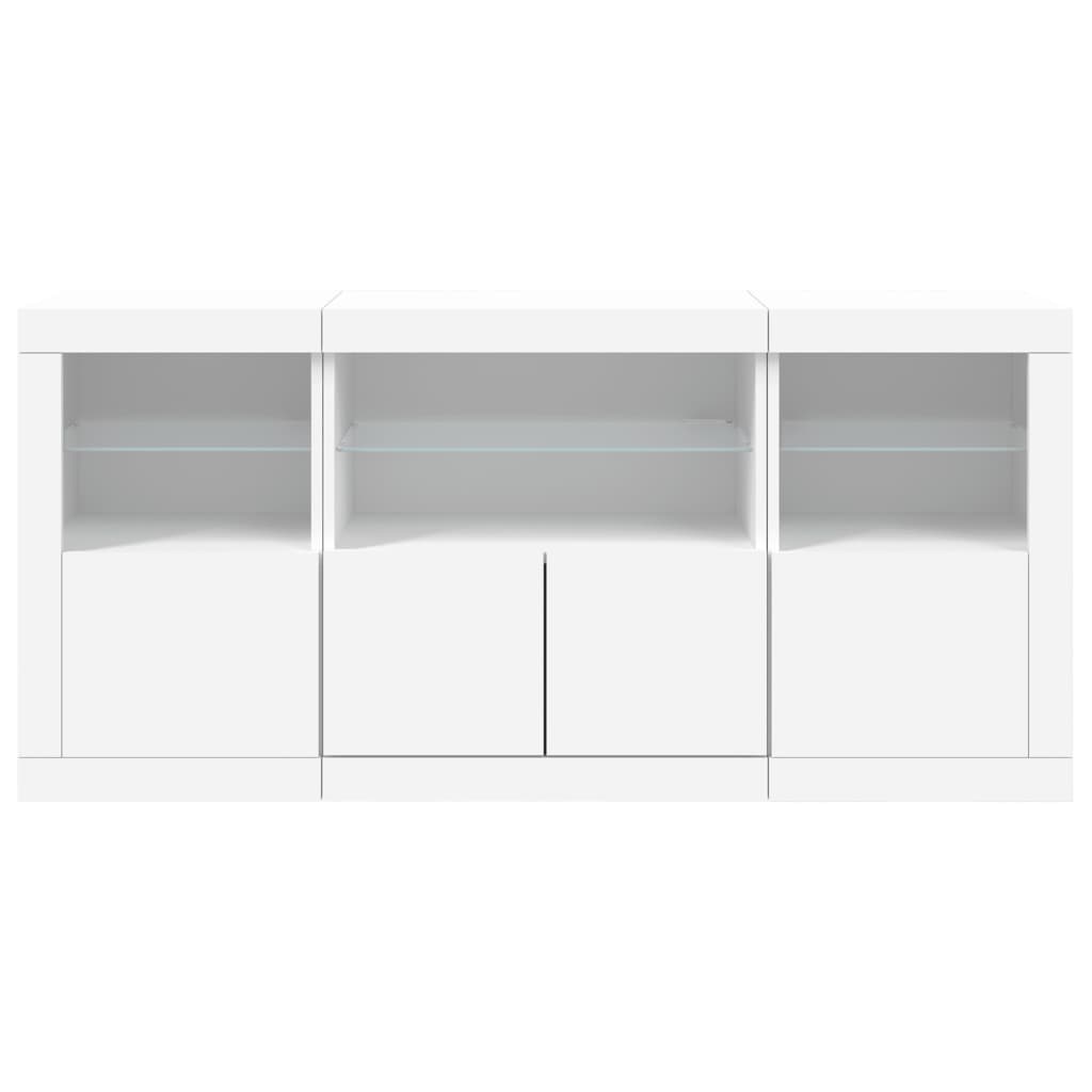 skænk med LED-lys 142,5x37x67 cm hvid
