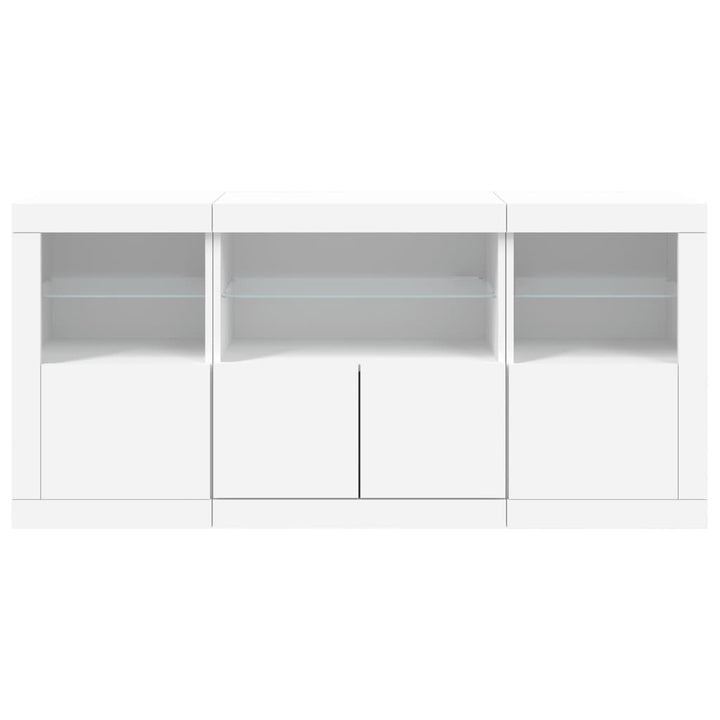 skænk med LED-lys 142,5x37x67 cm hvid