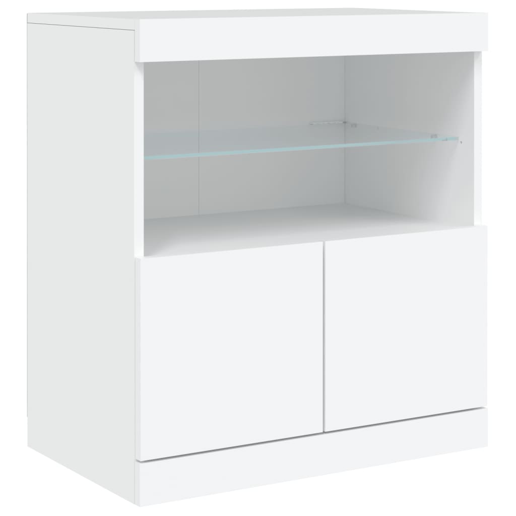 skænk med LED-lys 142,5x37x67 cm hvid