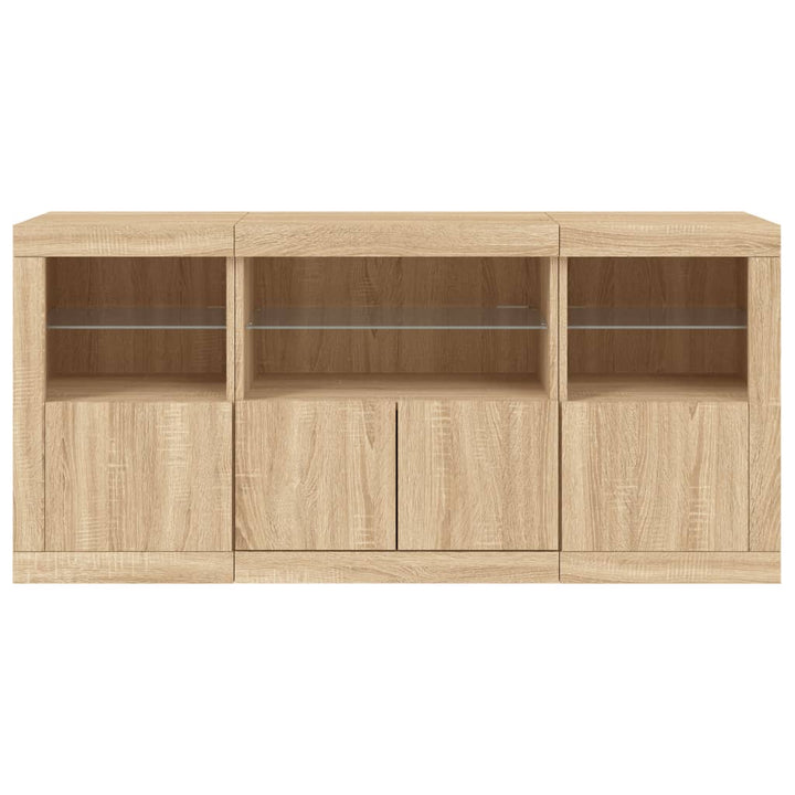 skænk med LED-lys 142,5x37x67 cm sonoma-eg