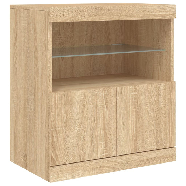skænk med LED-lys 142,5x37x67 cm sonoma-eg