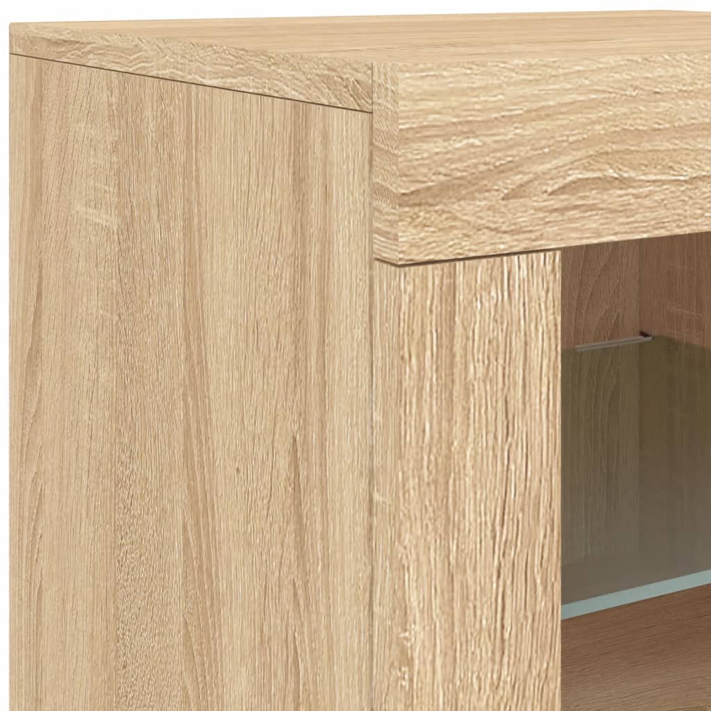 skænk med LED-lys 142,5x37x67 cm sonoma-eg