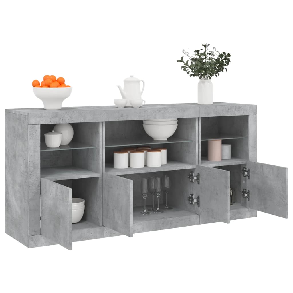 skænk med LED-lys 142,5x37x67 cm betongrå
