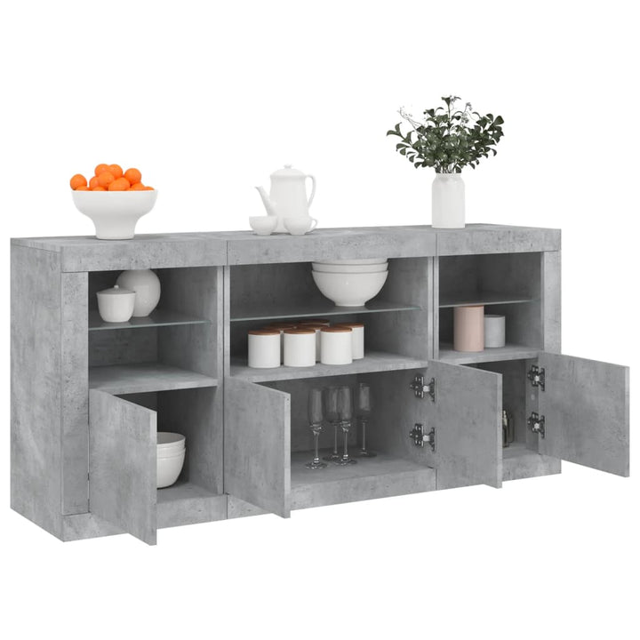 skænk med LED-lys 142,5x37x67 cm betongrå