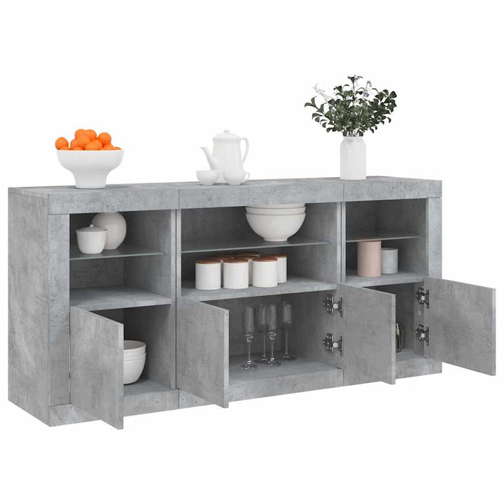 skænk med LED-lys 142,5x37x67 cm betongrå