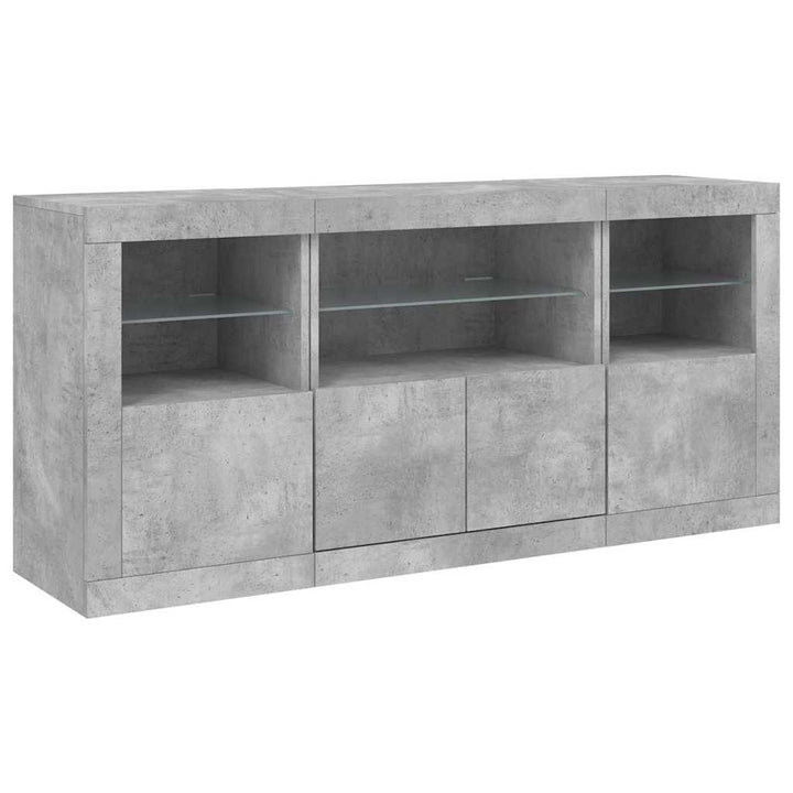 skænk med LED-lys 142,5x37x67 cm betongrå