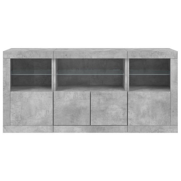 skænk med LED-lys 142,5x37x67 cm betongrå