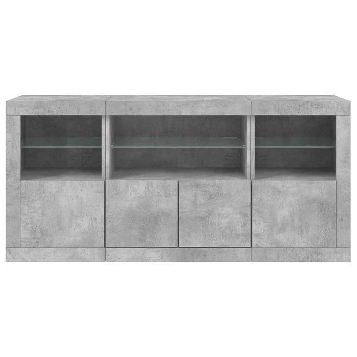 skænk med LED-lys 142,5x37x67 cm betongrå