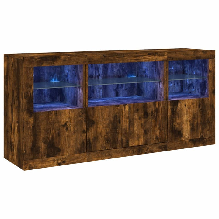 skænk med LED-lys 142,5x37x67cm røget egetræsfarve