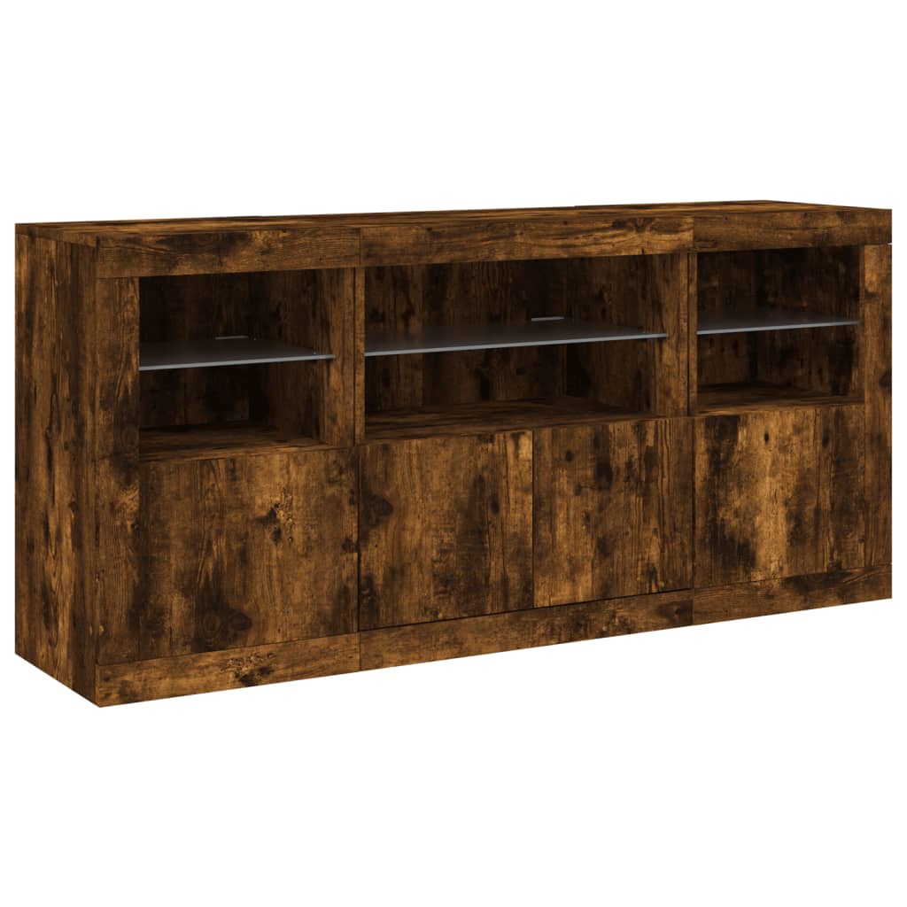 skænk med LED-lys 142,5x37x67cm røget egetræsfarve