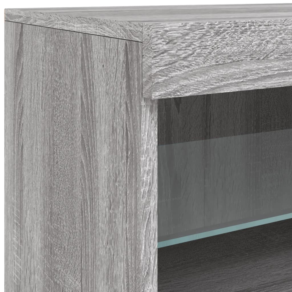 skænk med LED-lys 142,5x37x67 cm grå sonoma-eg