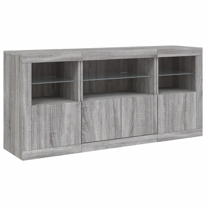 skænk med LED-lys 142,5x37x67 cm grå sonoma-eg