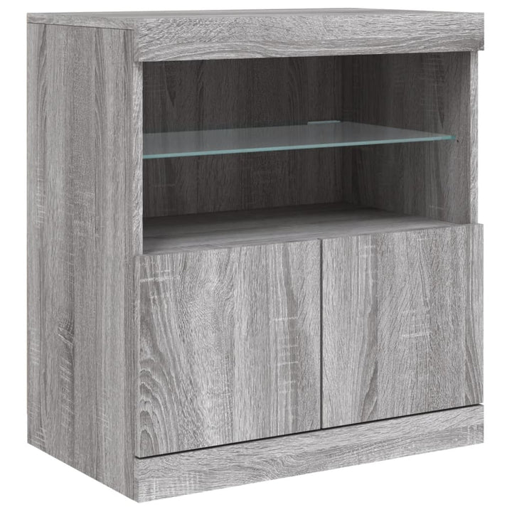 skænk med LED-lys 142,5x37x67 cm grå sonoma-eg
