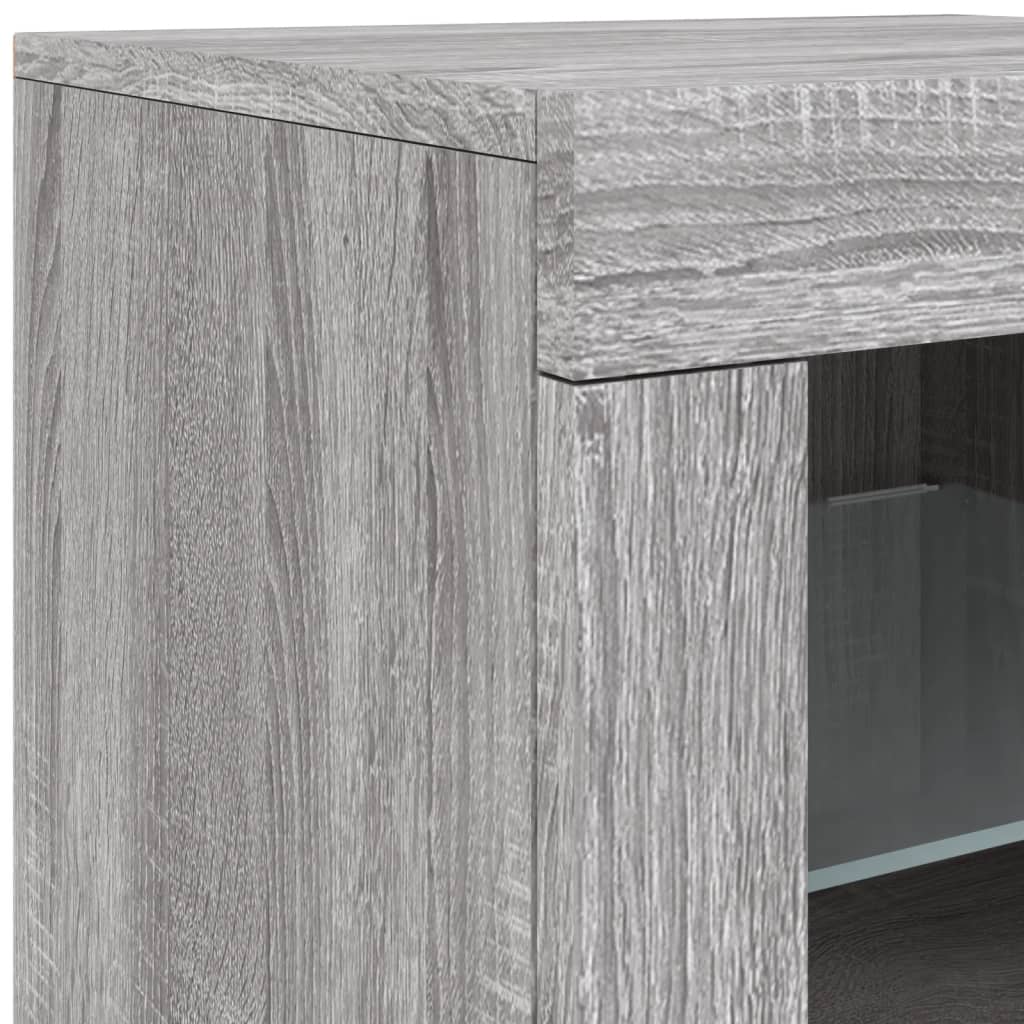 skænk med LED-lys 142,5x37x67 cm grå sonoma-eg