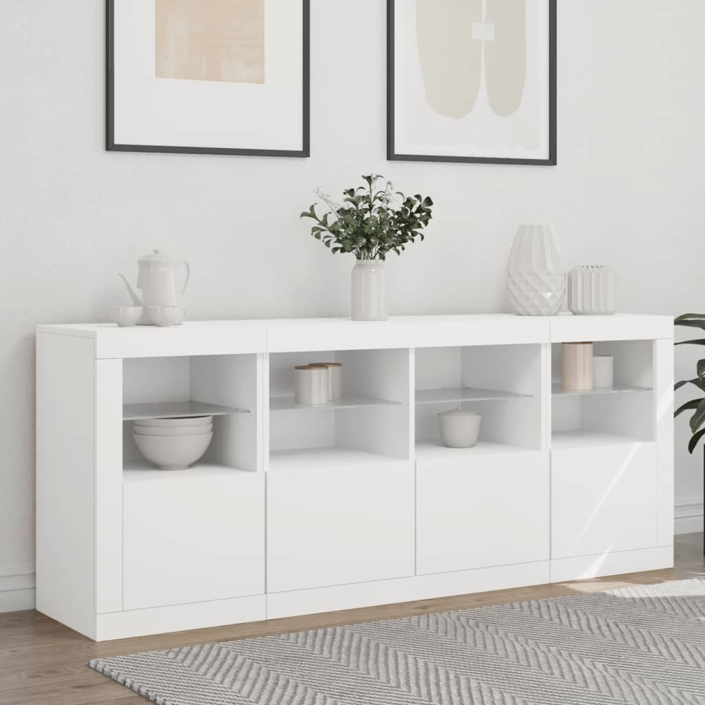 skænk med LED-lys 163x37x67 cm hvid