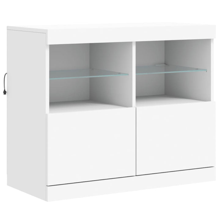 skænk med LED-lys 163x37x67 cm hvid