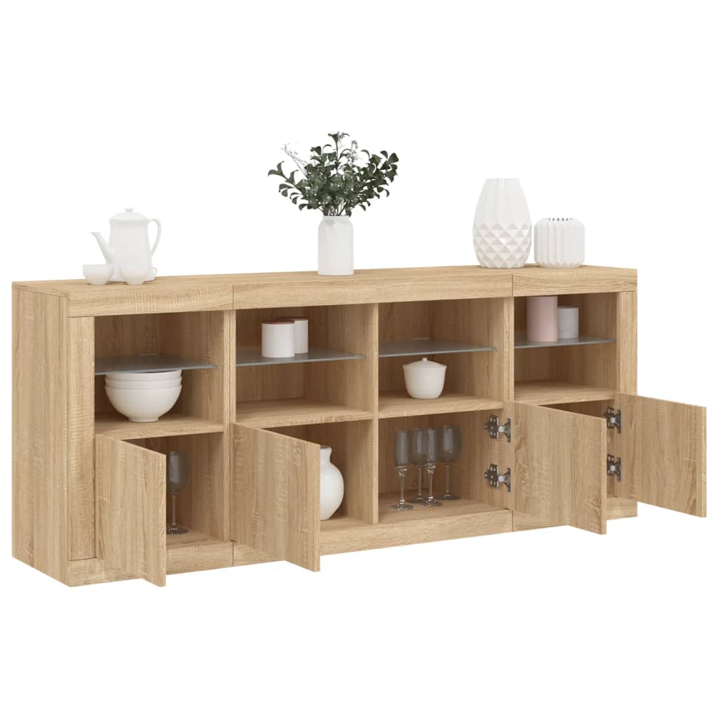 skænk med LED-lys 163x37x67 cm sonoma-eg