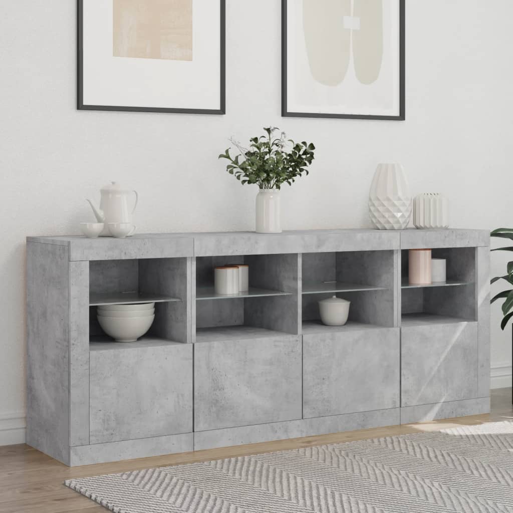 skænk med LED-lys 163x37x67 cm betongrå