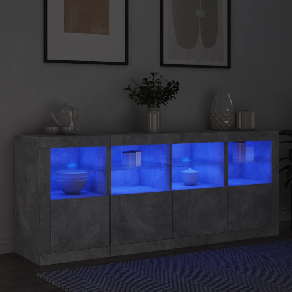 skænk med LED-lys 163x37x67 cm betongrå