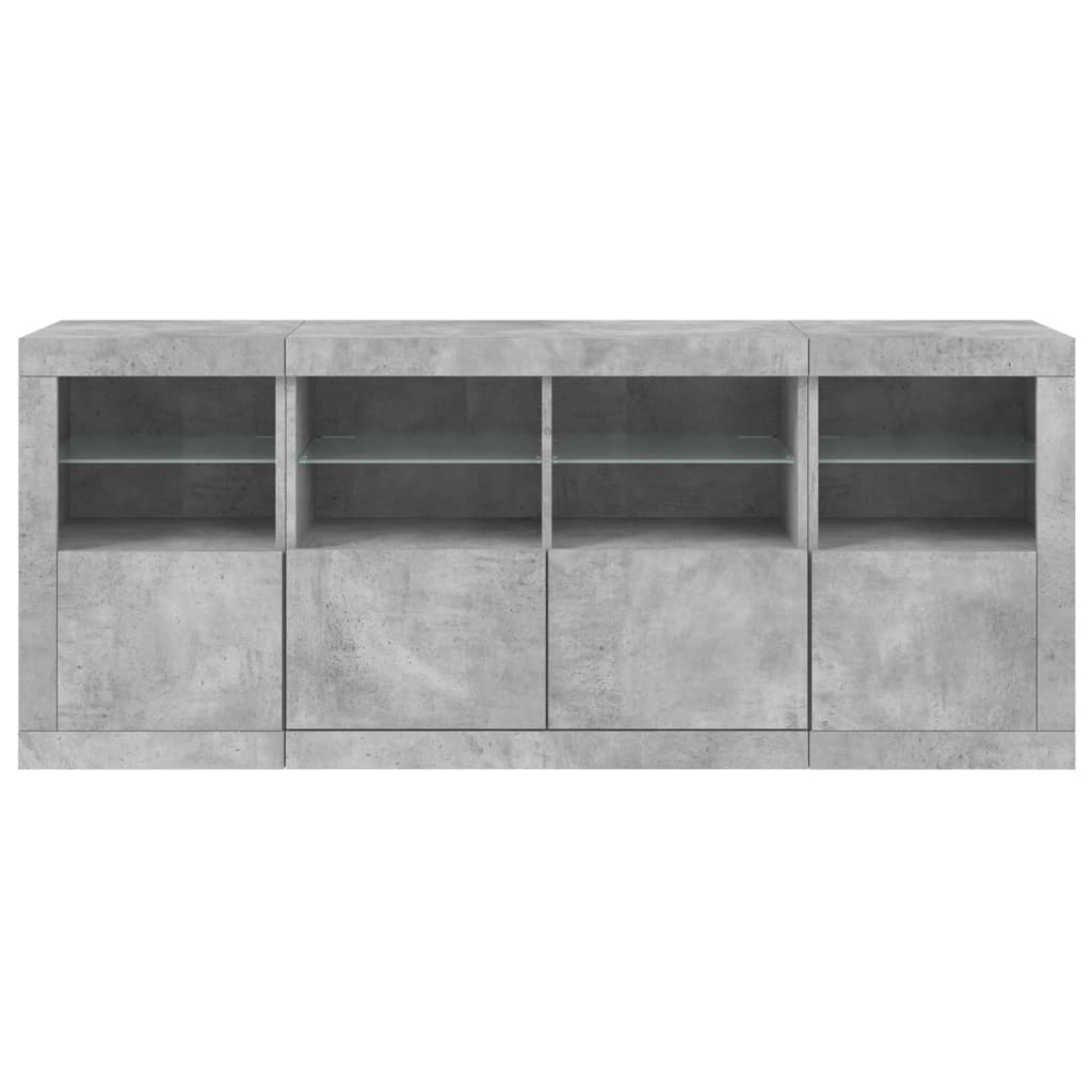 skænk med LED-lys 163x37x67 cm betongrå