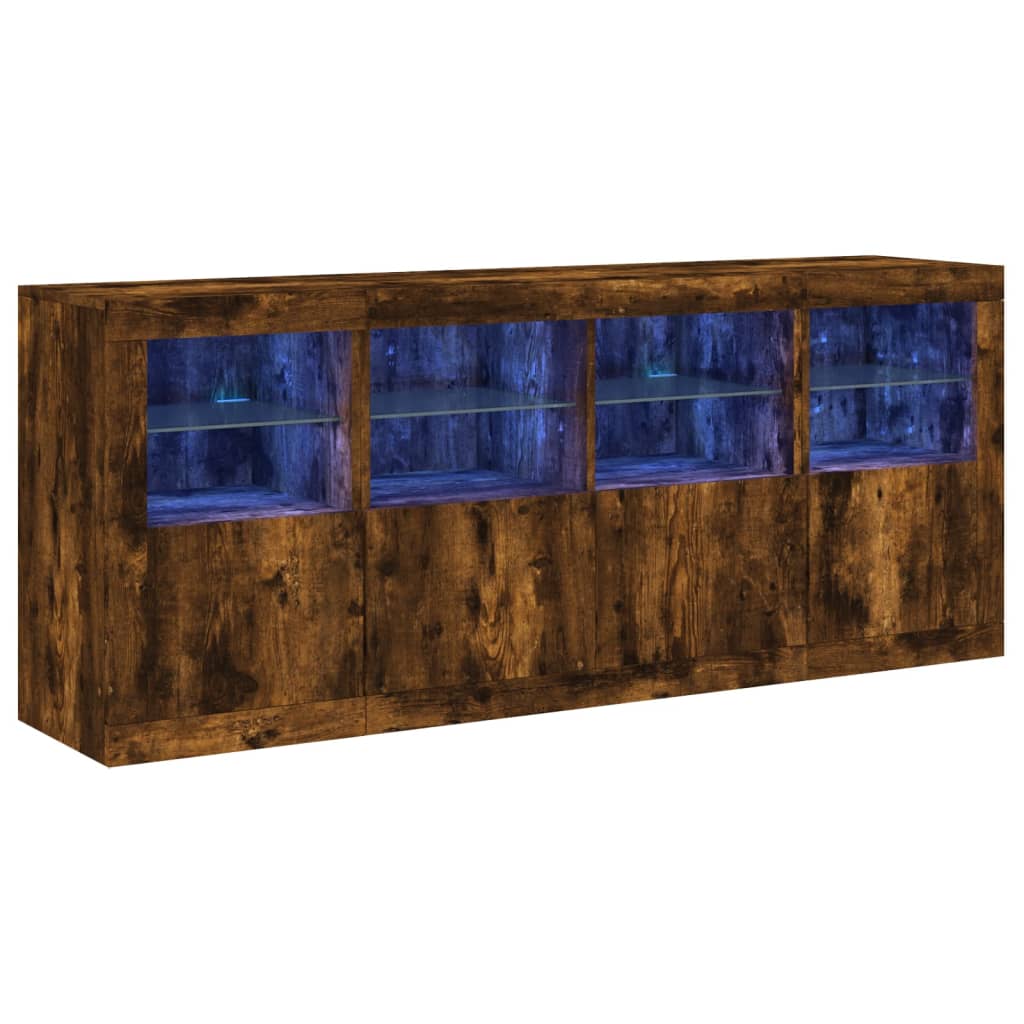 skænk med LED-lys 163x37x67cm røget egetræsfarve