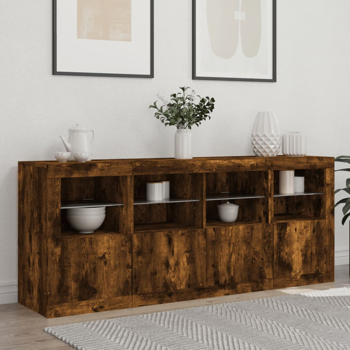 skænk med LED-lys 163x37x67cm røget egetræsfarve