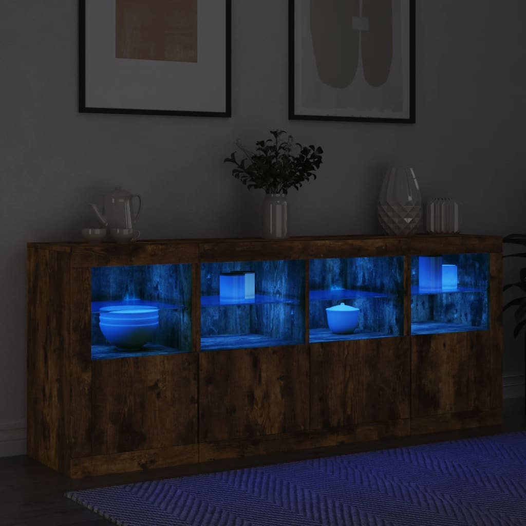 skænk med LED-lys 163x37x67cm røget egetræsfarve
