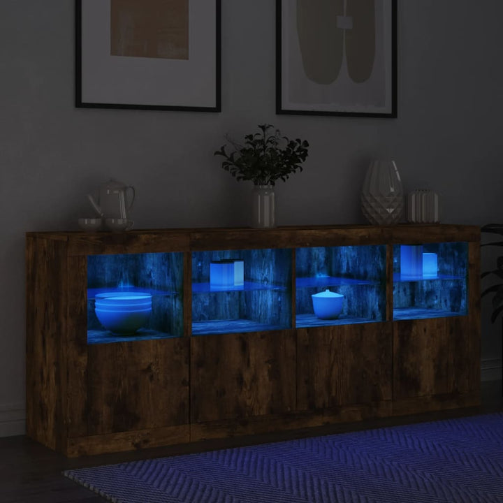skænk med LED-lys 163x37x67cm røget egetræsfarve