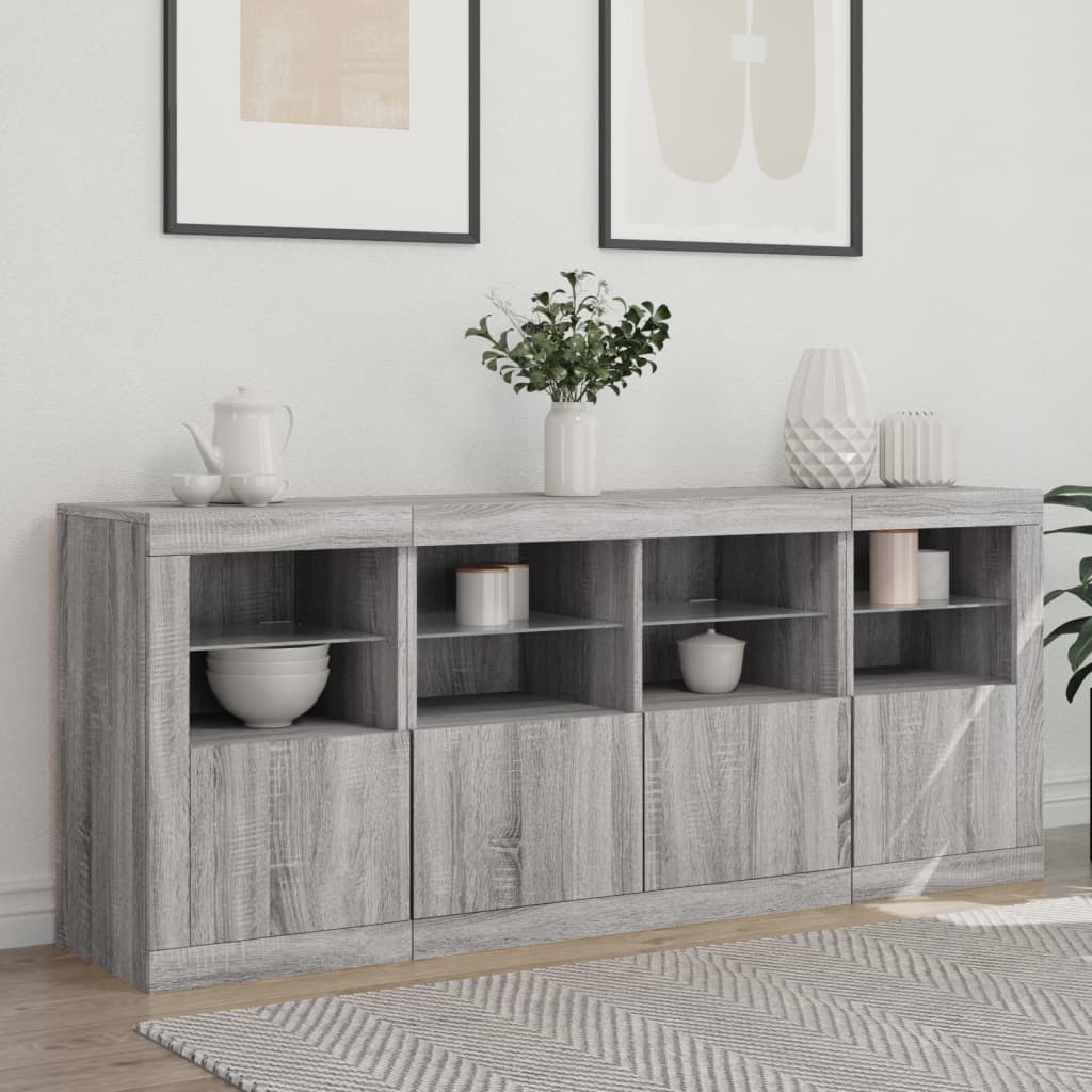 skænk med LED-lys 163x37x67 cm grå sonoma-eg