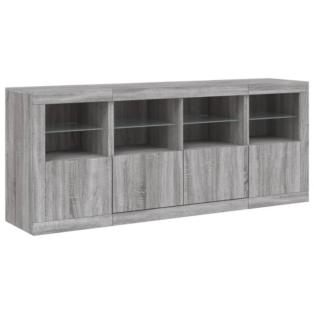 skænk med LED-lys 163x37x67 cm grå sonoma-eg