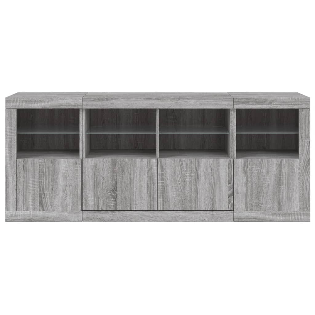 skænk med LED-lys 163x37x67 cm grå sonoma-eg