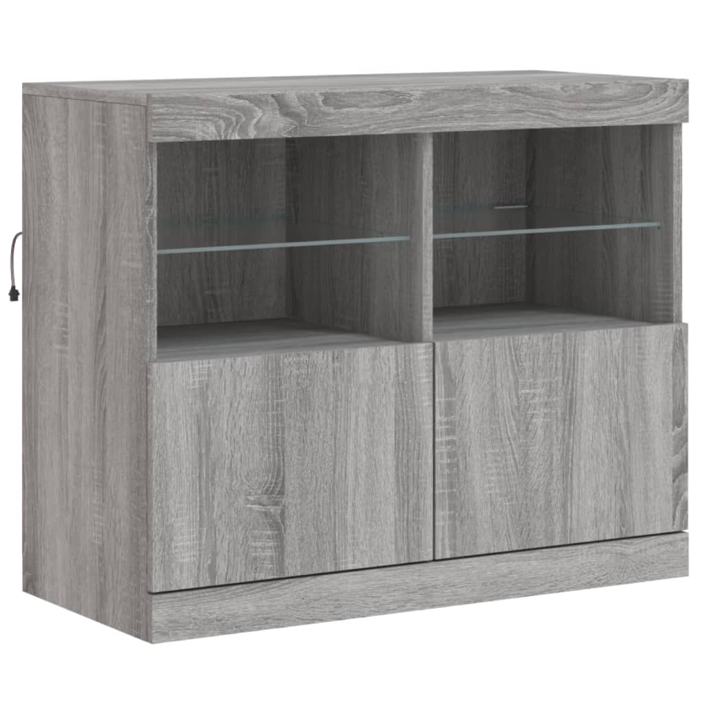 skænk med LED-lys 163x37x67 cm grå sonoma-eg