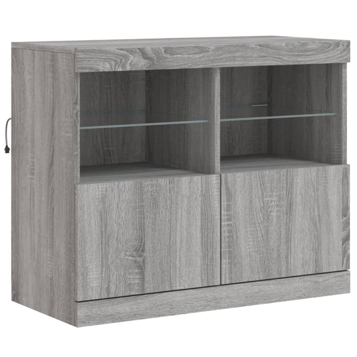 skænk med LED-lys 163x37x67 cm grå sonoma-eg