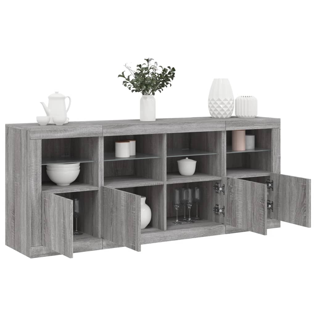 skænk med LED-lys 163x37x67 cm grå sonoma-eg