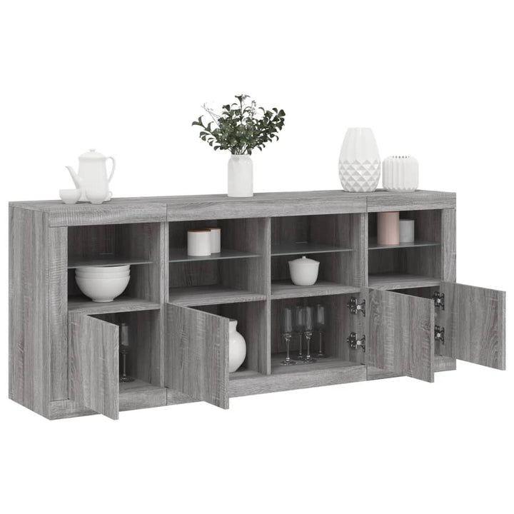 skænk med LED-lys 163x37x67 cm grå sonoma-eg