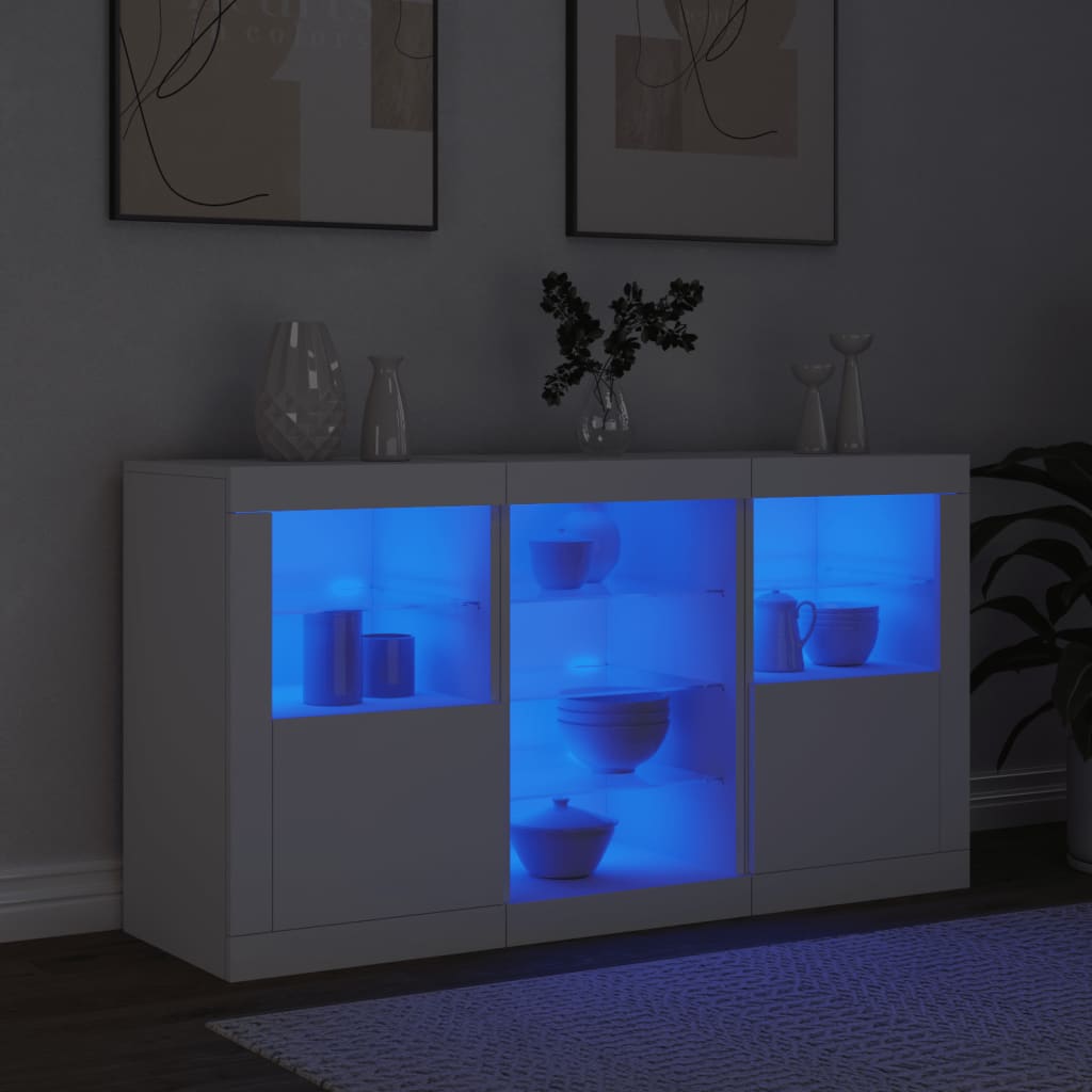 skænk med LED-lys 123x37x67 cm hvid