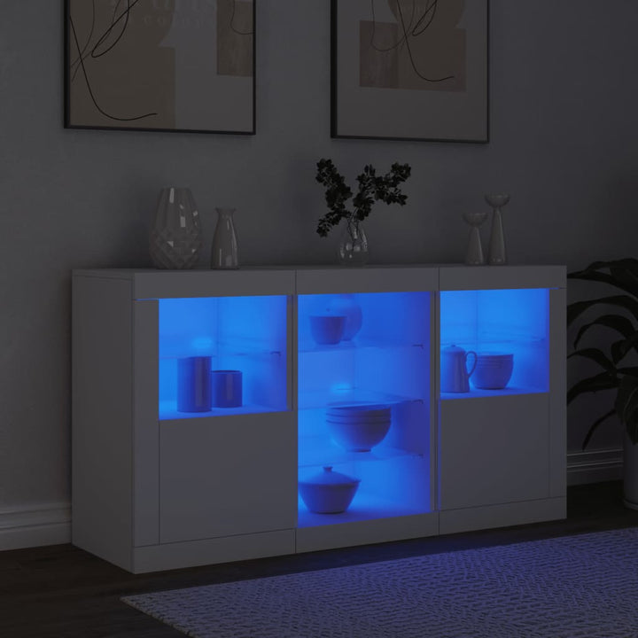 skænk med LED-lys 123x37x67 cm hvid