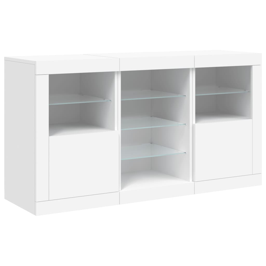 skænk med LED-lys 123x37x67 cm hvid