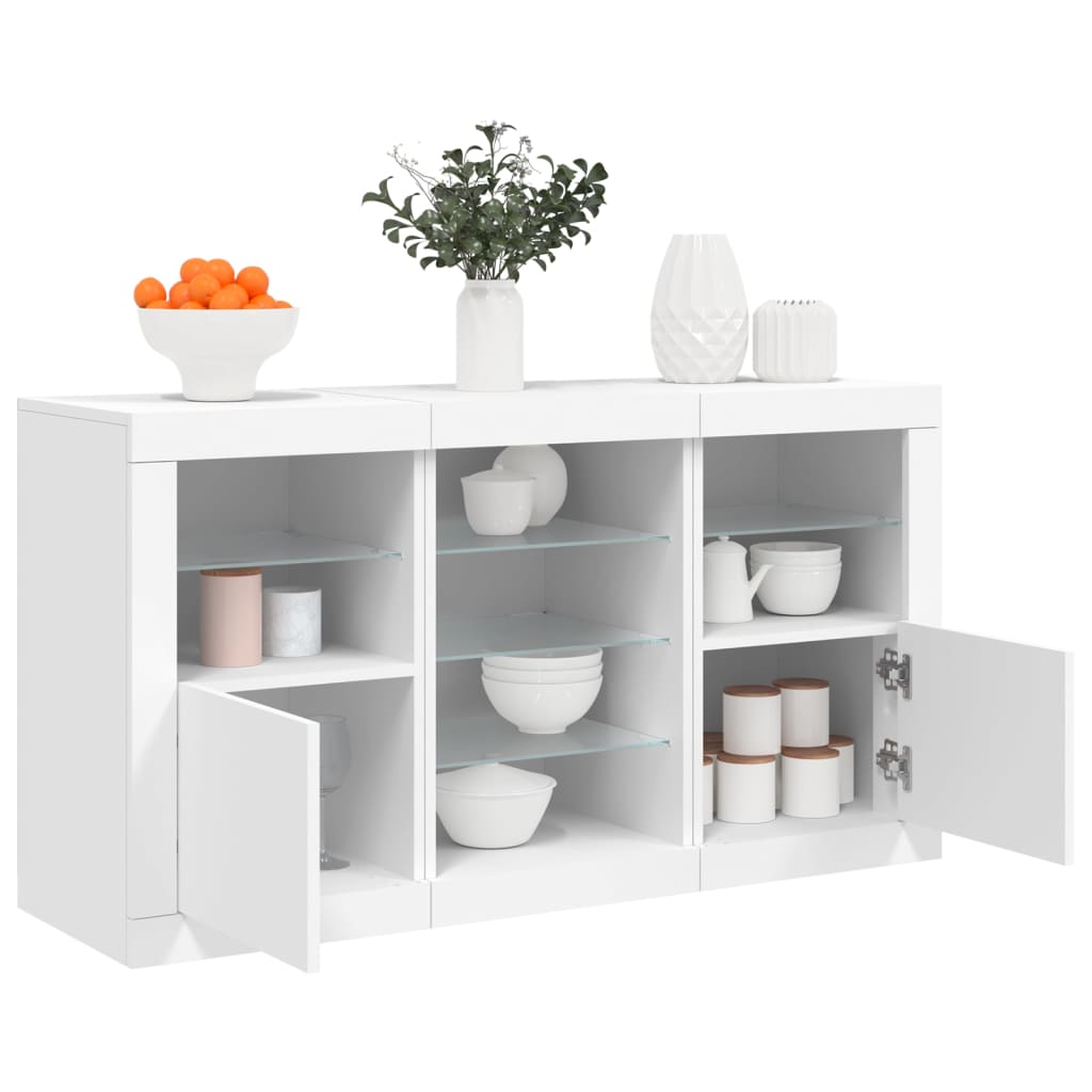 skænk med LED-lys 123x37x67 cm hvid