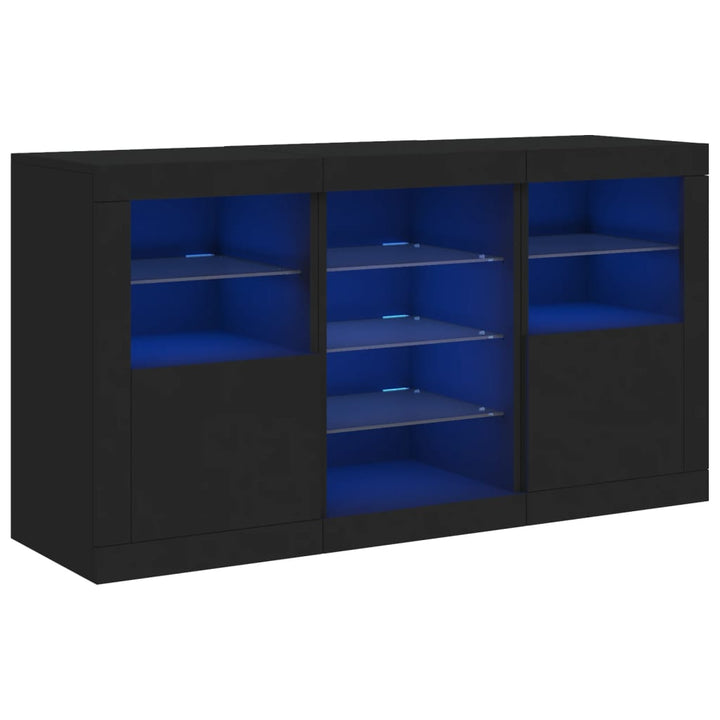 skænk med LED-lys 123x37x67 cm sort